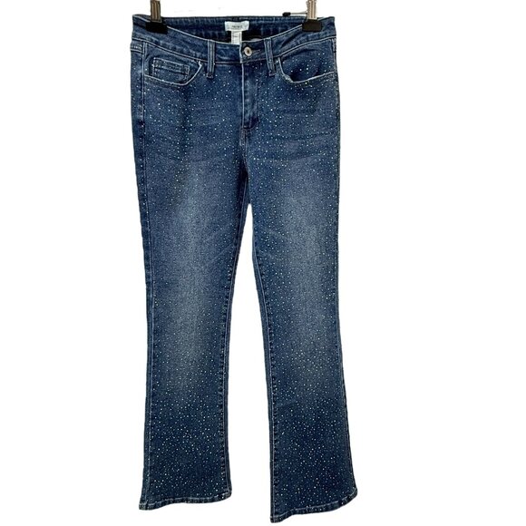 Forever 21 Sparkle Stud Jeans Size 29 Stretch Bootcut Flare Blue Disco Club - Picture 1 of 10